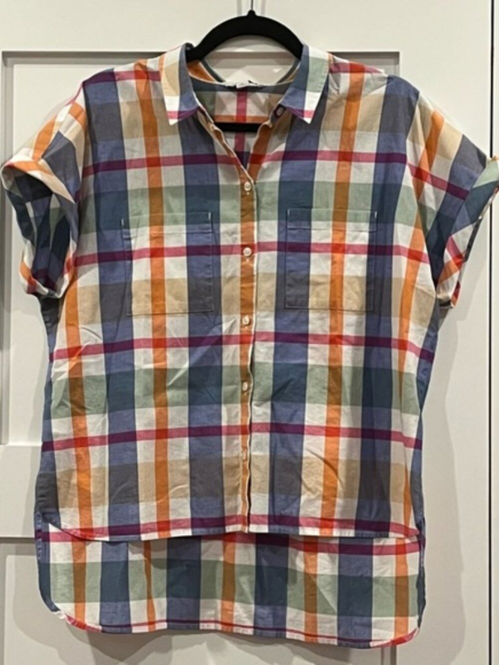 LL Bean Signature High Low Camp Shirt Short Sleeve Button Down Multicolor - Sz L